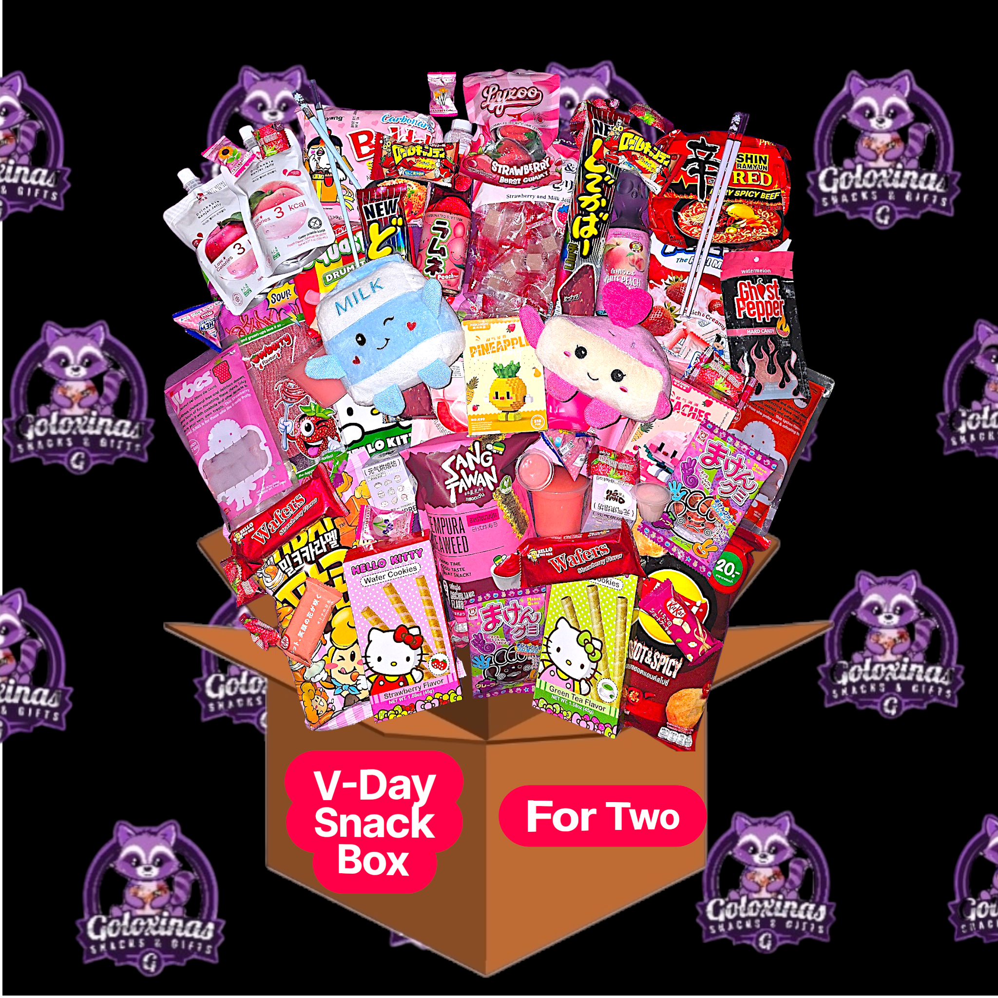 Valentines Day Pink and Red Themed Snack Box For Two